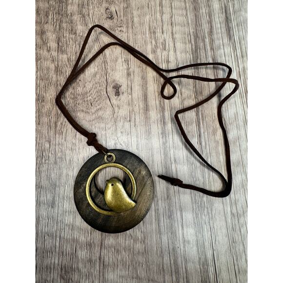 Bird Wood Necklace Brown Antique Gold Necklace Boho Fashion NEW FAST SHIP - Picture 3 of 5